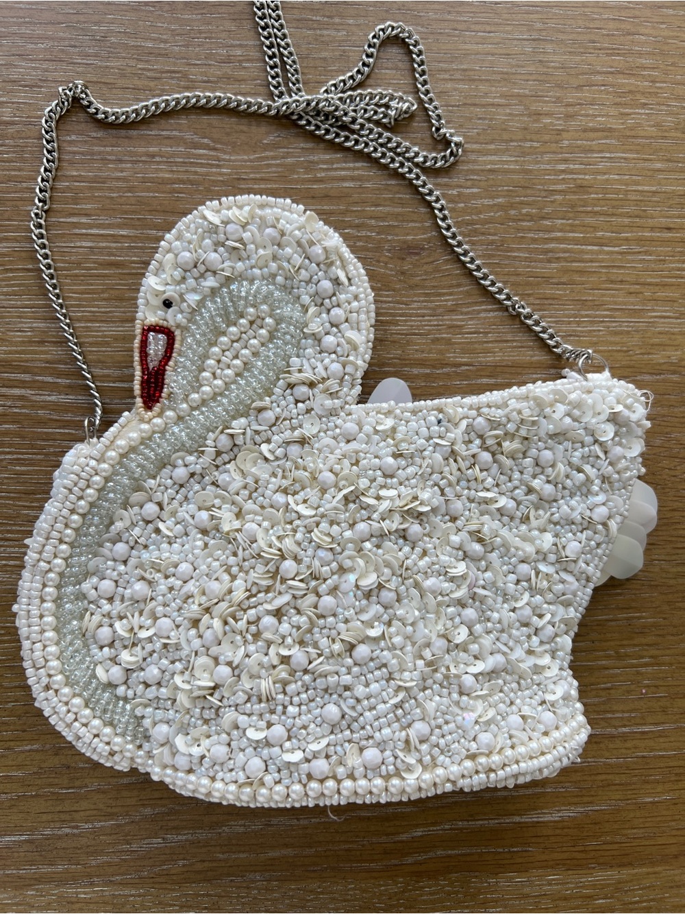 White Beaded Swan Crossbody with Chain Strap - Picture 3 of 4